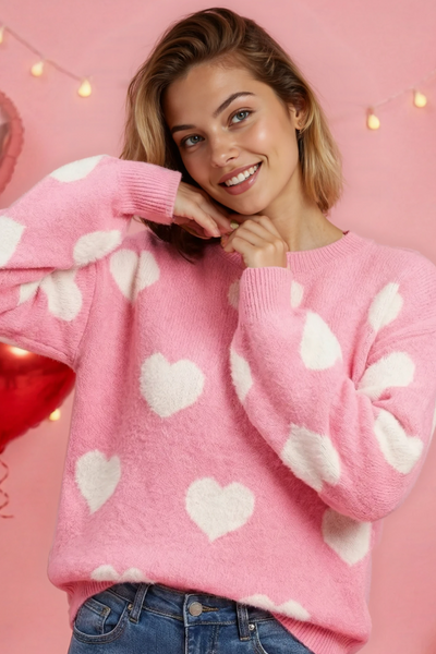 Fuzzy knit heart sweater