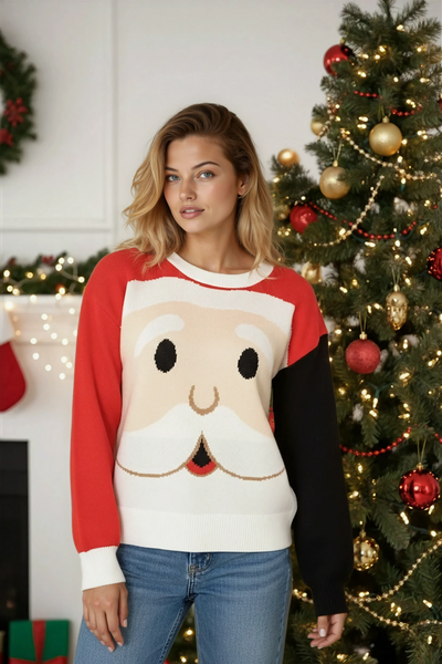Santa face knit holiday sweater