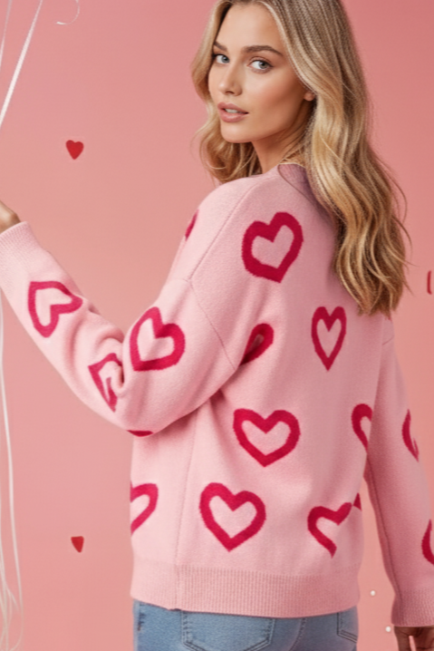 Heart Print Pullover Sweater