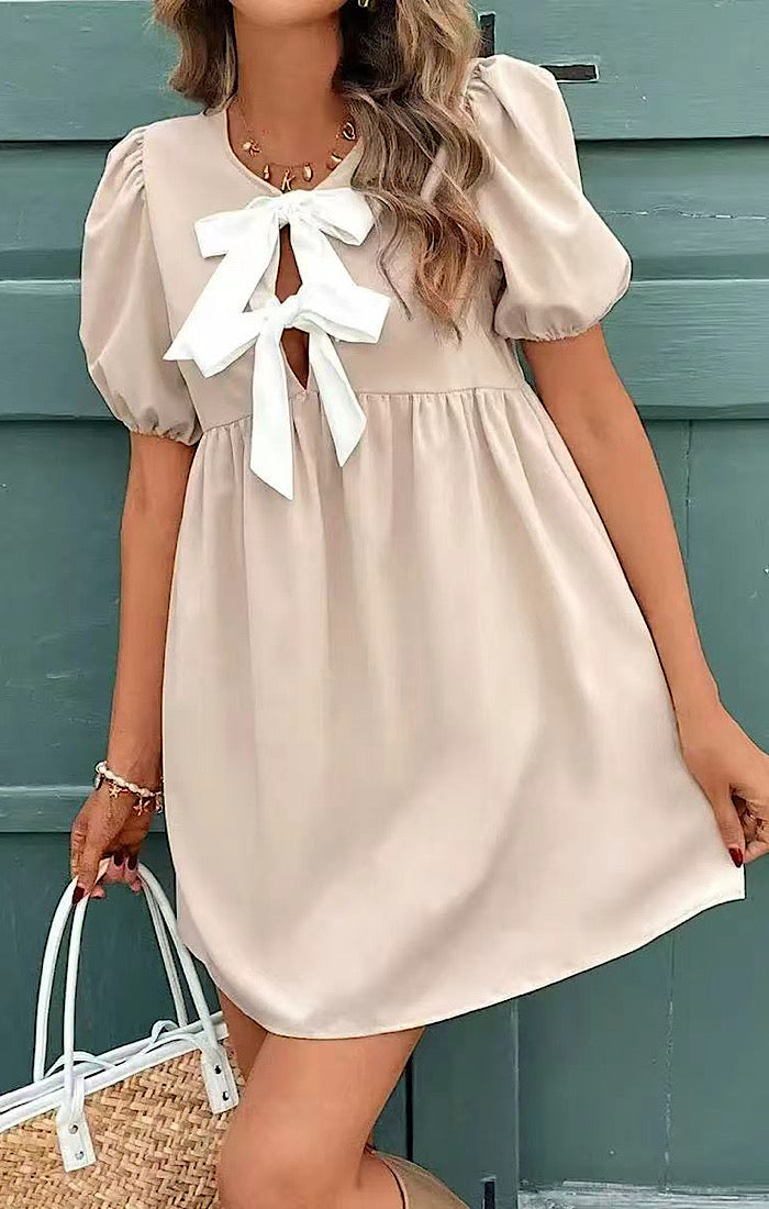 Tie front babydoll dress Beige / L