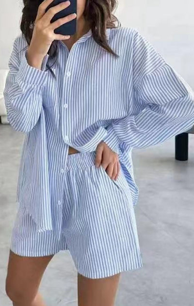 Striped Two Piece Shorts Set