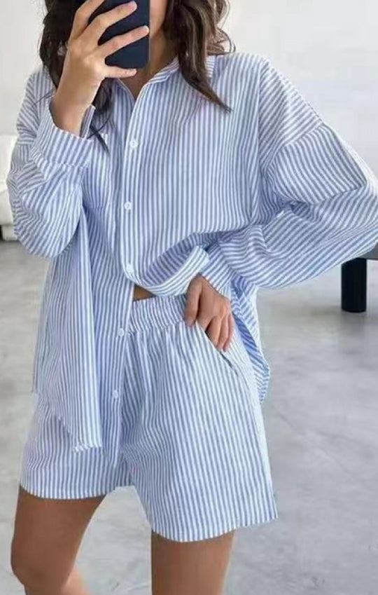 Striped Two Piece Shorts Set