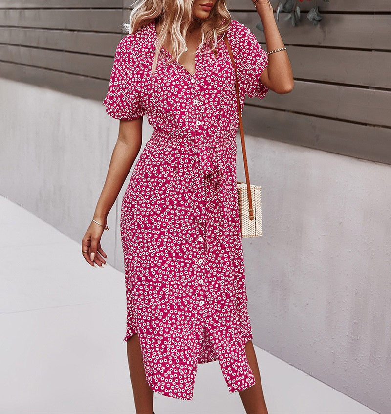 Flutter Sleeve Tie Waist Wrap Dress – Summer Colors
