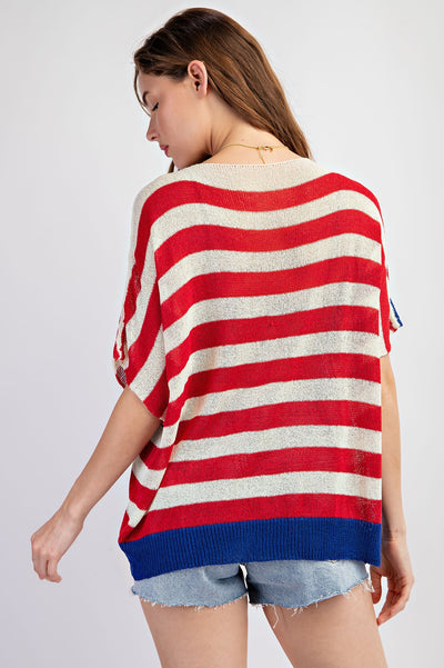 4th of July Oversized USA Flag Knit Top