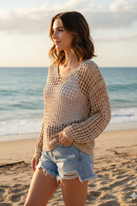 Miss Sparkling Openwork Knit Sweater