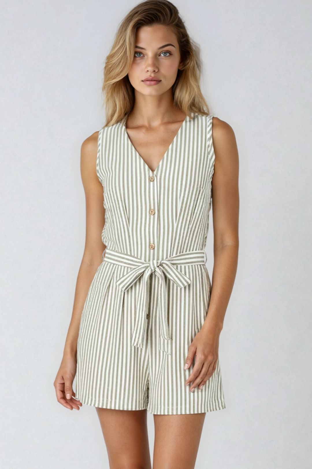 Sleeveless Striped Tie-Waist Romper