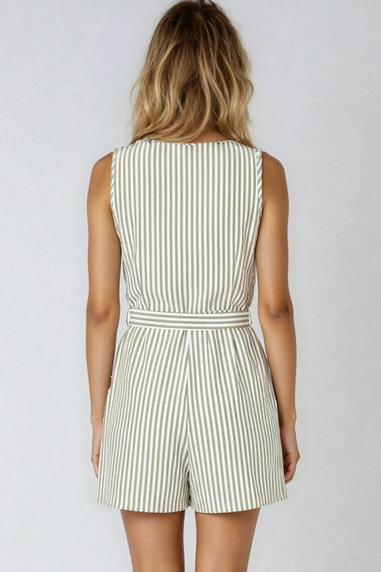 Sleeveless Striped Tie-Waist Romper