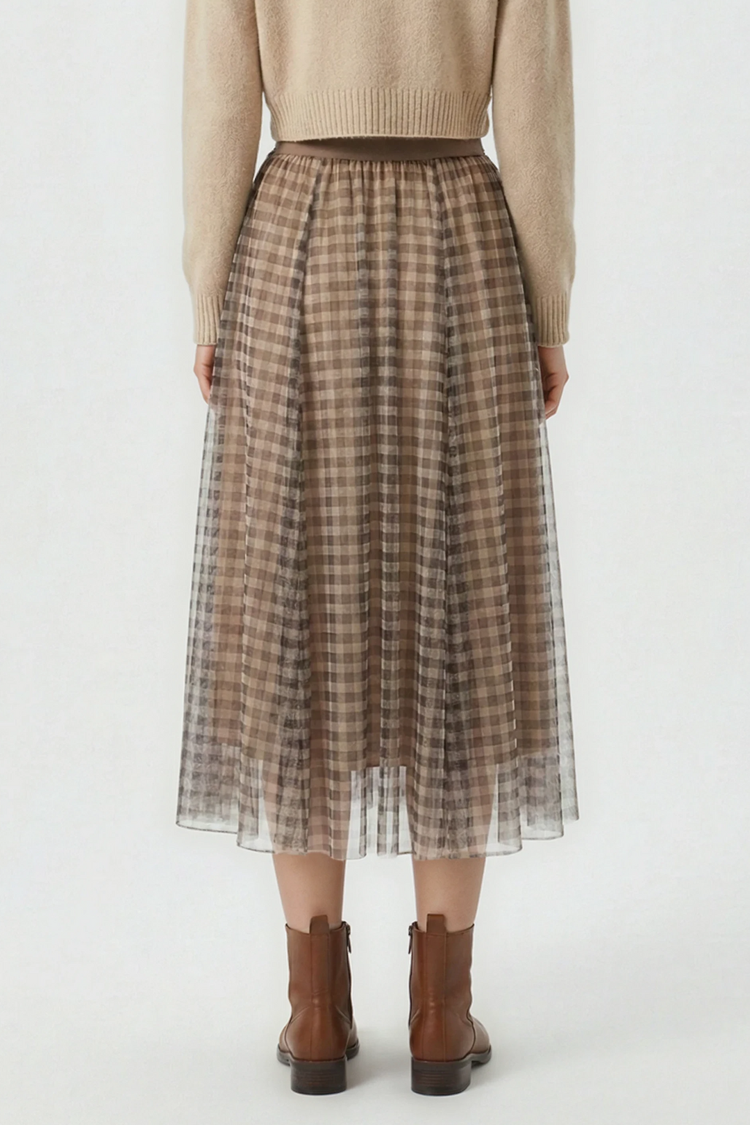 Plaid Tulle Midi Skirt