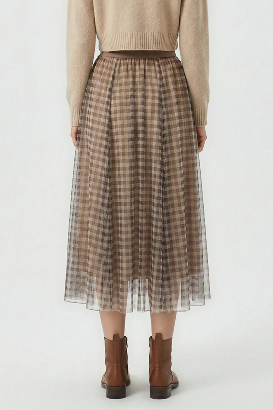 Plaid Tulle Midi Skirt