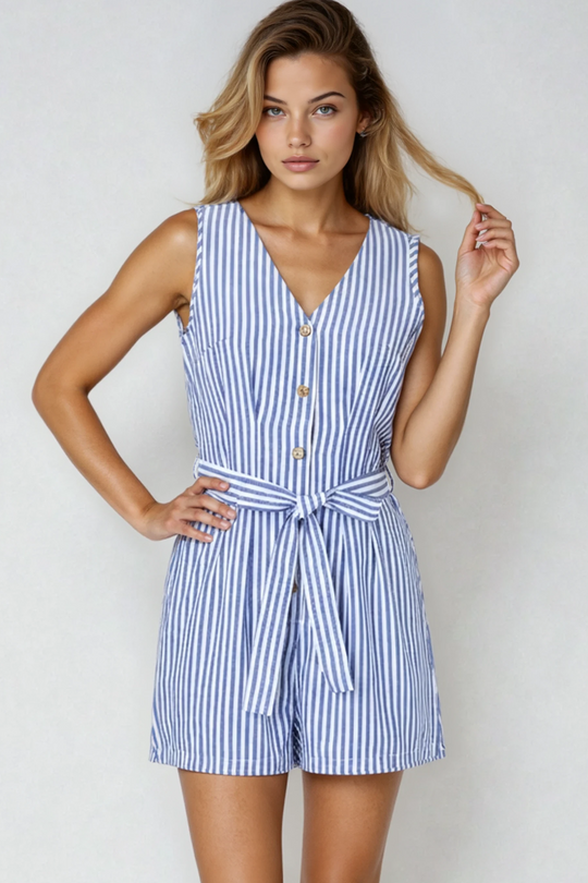 Sleeveless Striped Tie-Waist Romper