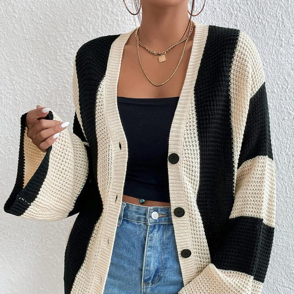 Color block striped knit cardigan
