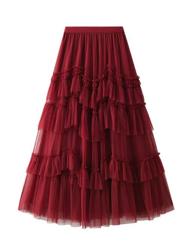 Ruffle chiffon midi skirt