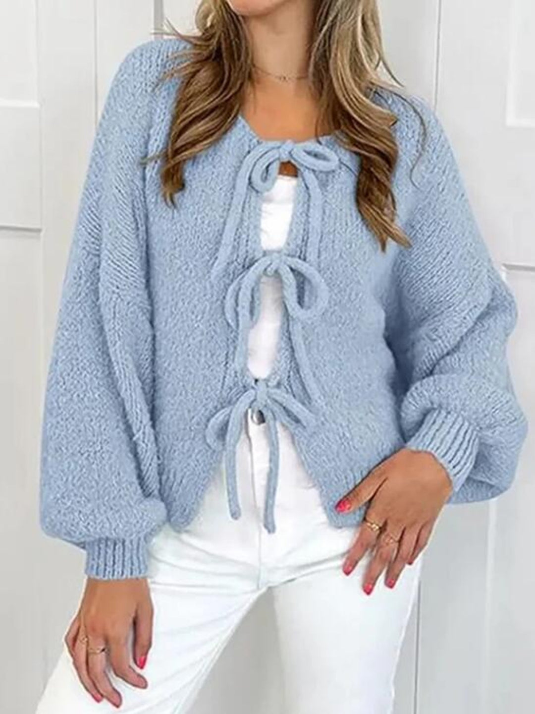 V-neck front tie Cardigan