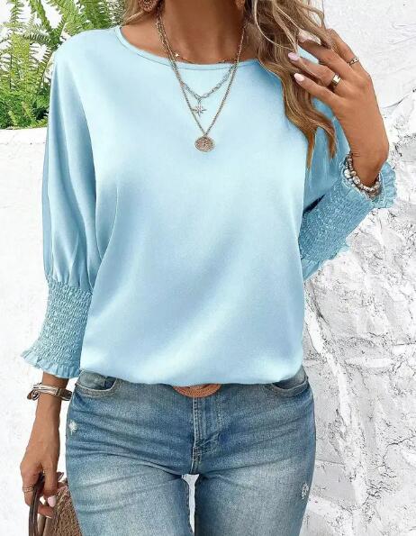 Smocked cuffs  Long sleeve blouse