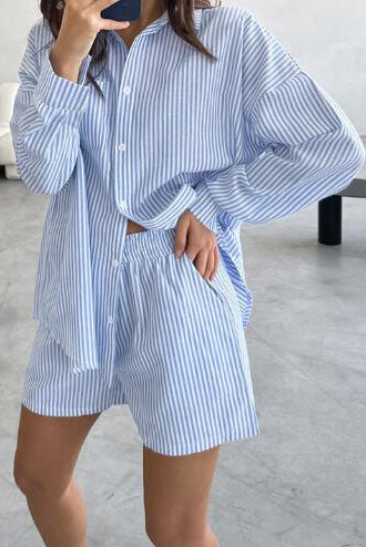 Striped Two Piece Shorts Set