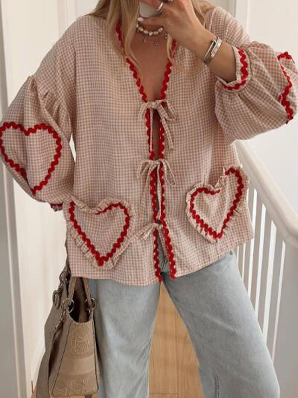 Front Tie lantern sleeve top