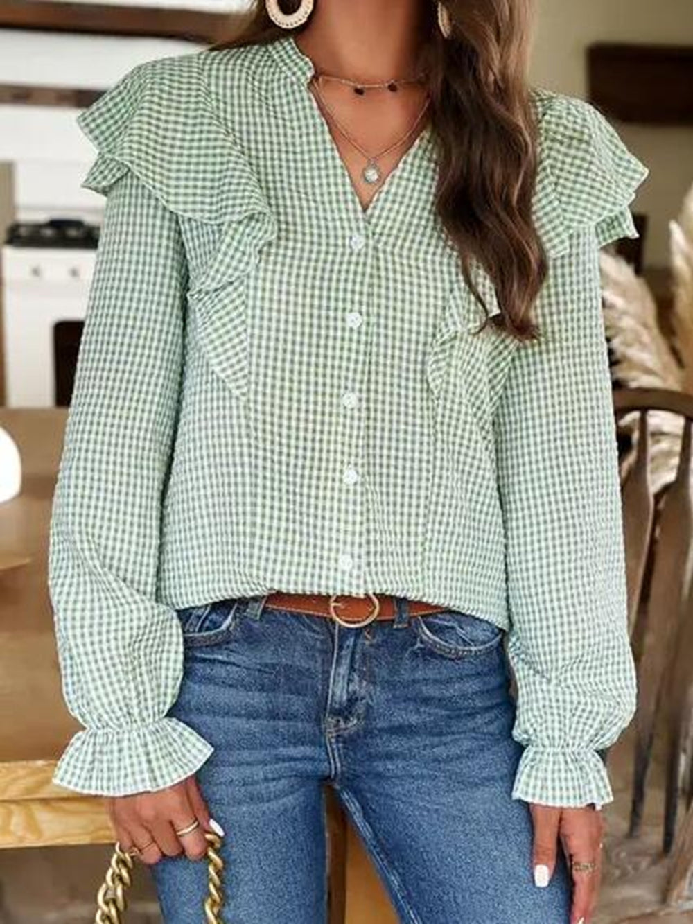 Plaid long sleeve top