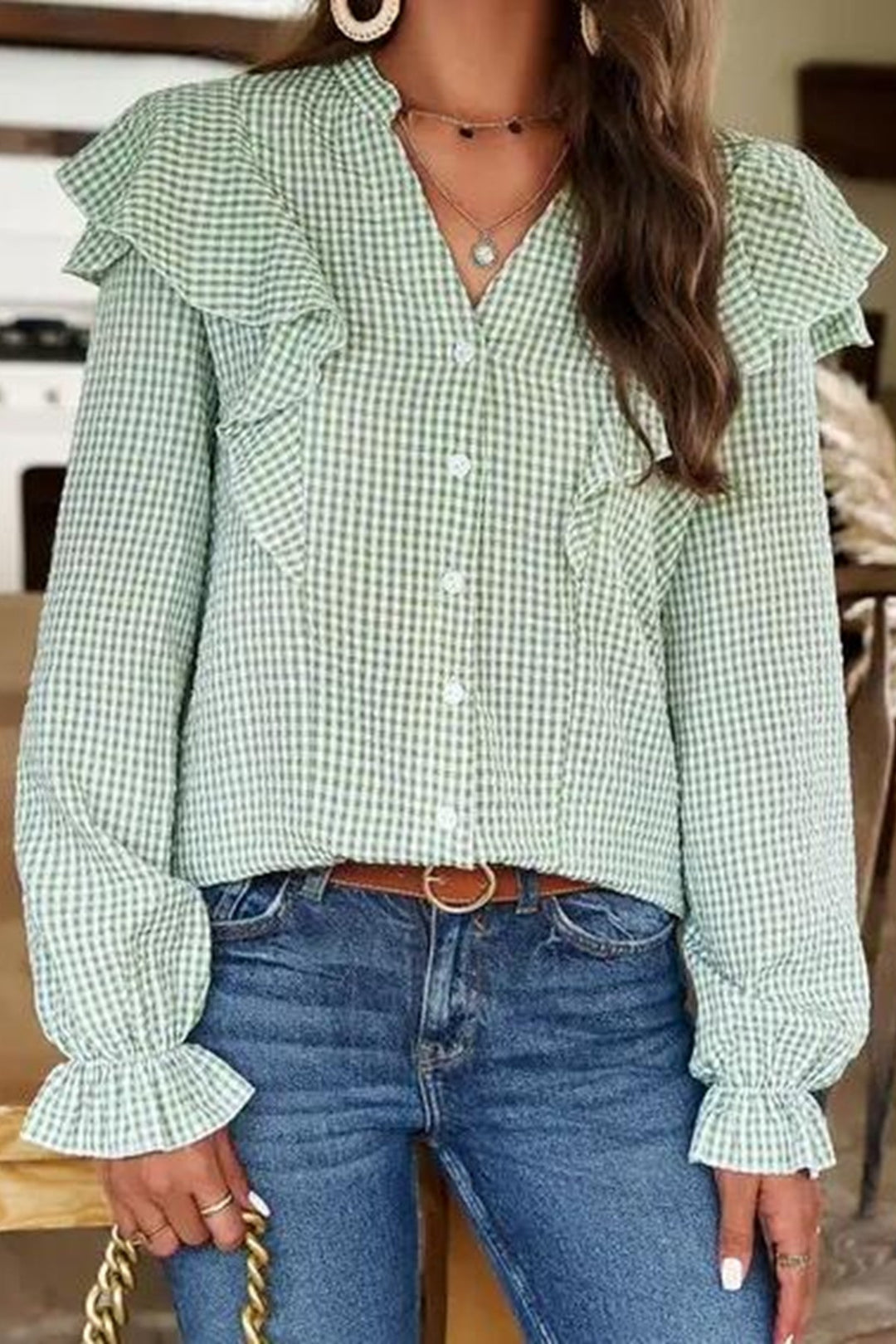 Plaid long sleeve top