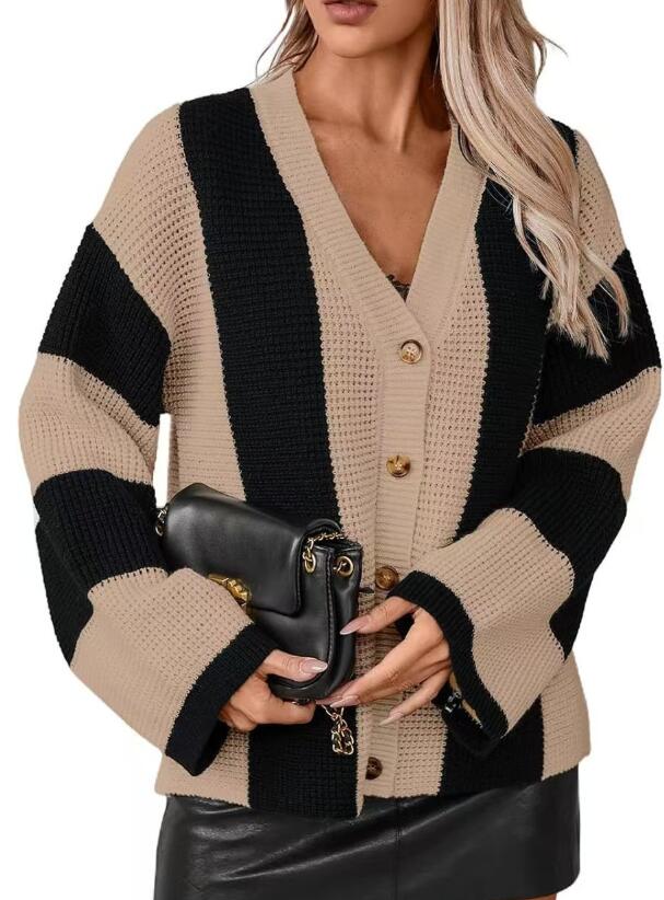 Color block striped knit cardigan