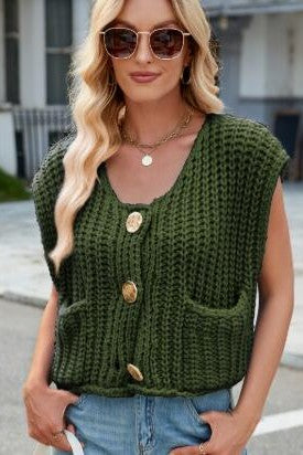 Sleeveless knit cardigan vest