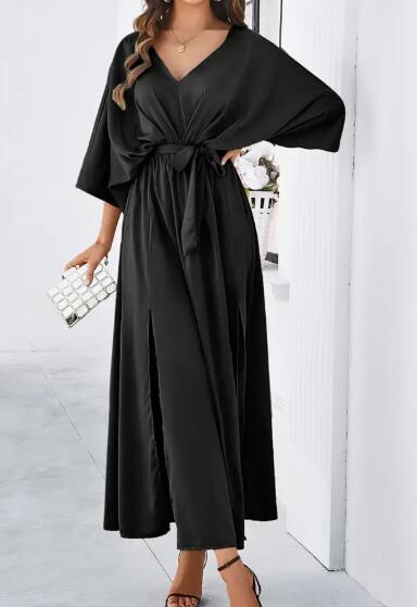Miss Sparkling Satin Kimono Sleeve Maxi Dress