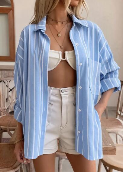 Miss Sparkling Oversized Striped  Shirt