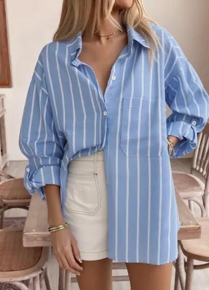 Miss Sparkling Oversized Striped  Shirt