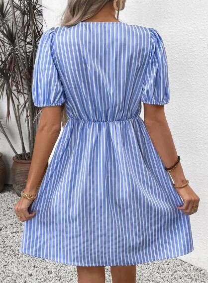 Miss Sparkling Bow Detail Keyhole Neck Puff Sleeve  Mini Dress