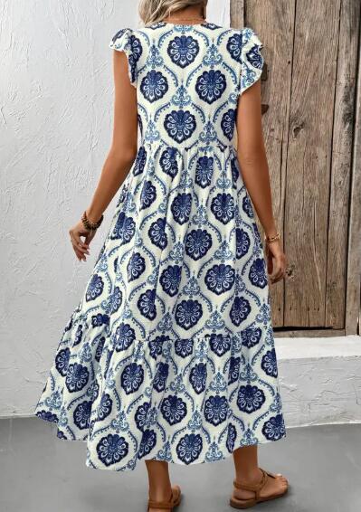 Miss Sparkling Print V-Neck Midi Dress