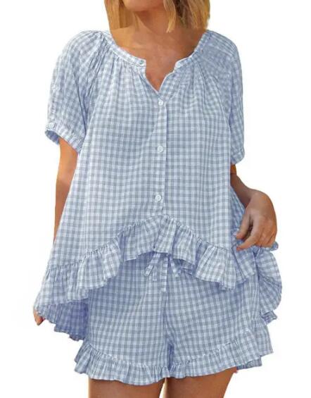 Miss Sparkling Gingham Ruffle Pajama Set