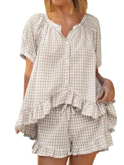 Miss Sparkling Gingham Ruffle Pajama Set