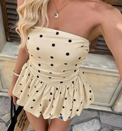 Miss Sparkling Polka Dot Strapless Peplum Top
