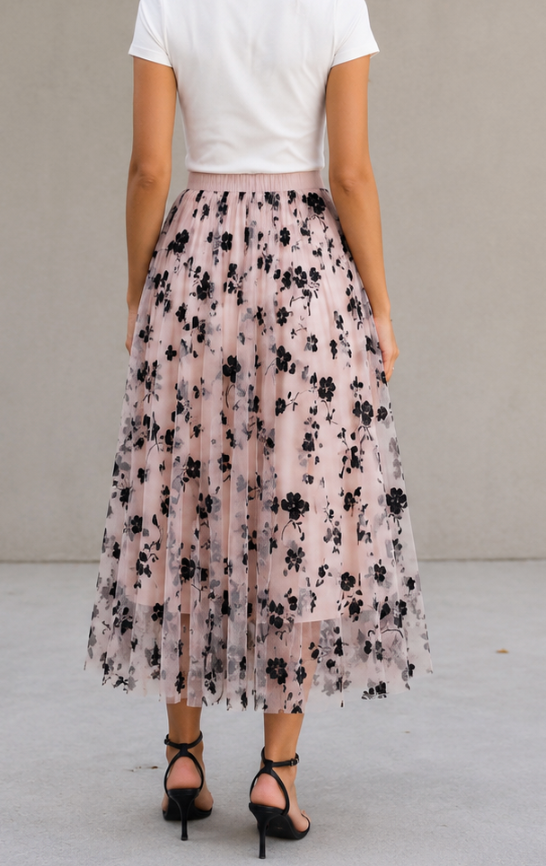 Miss Sparkling Floral Chiffon Midi Skirt