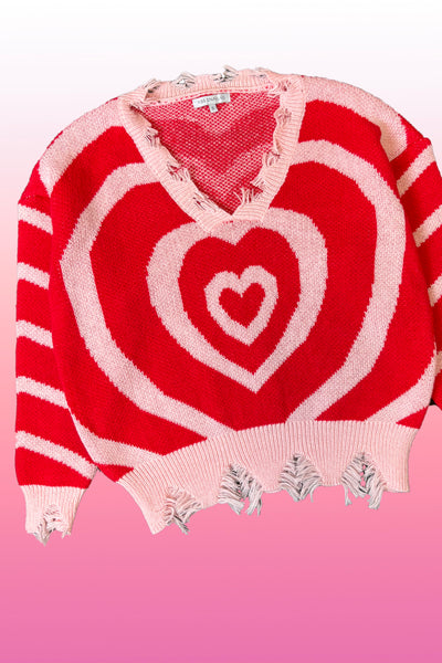 Tattered hem heart sweater