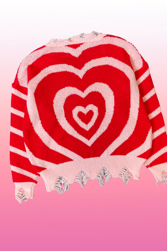 Tattered hem heart sweater