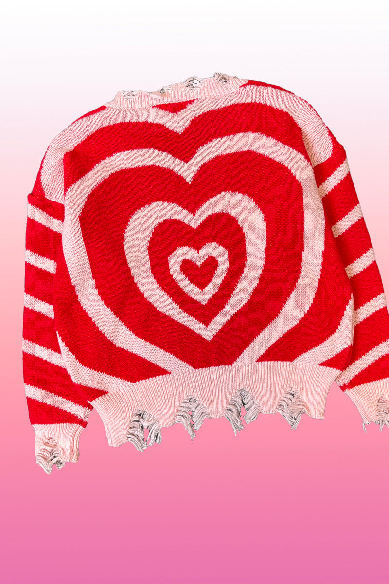 Tattered hem heart sweater