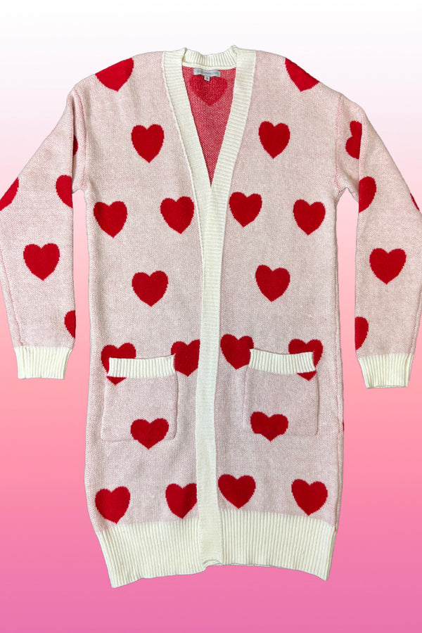 Knee length heart cardigan