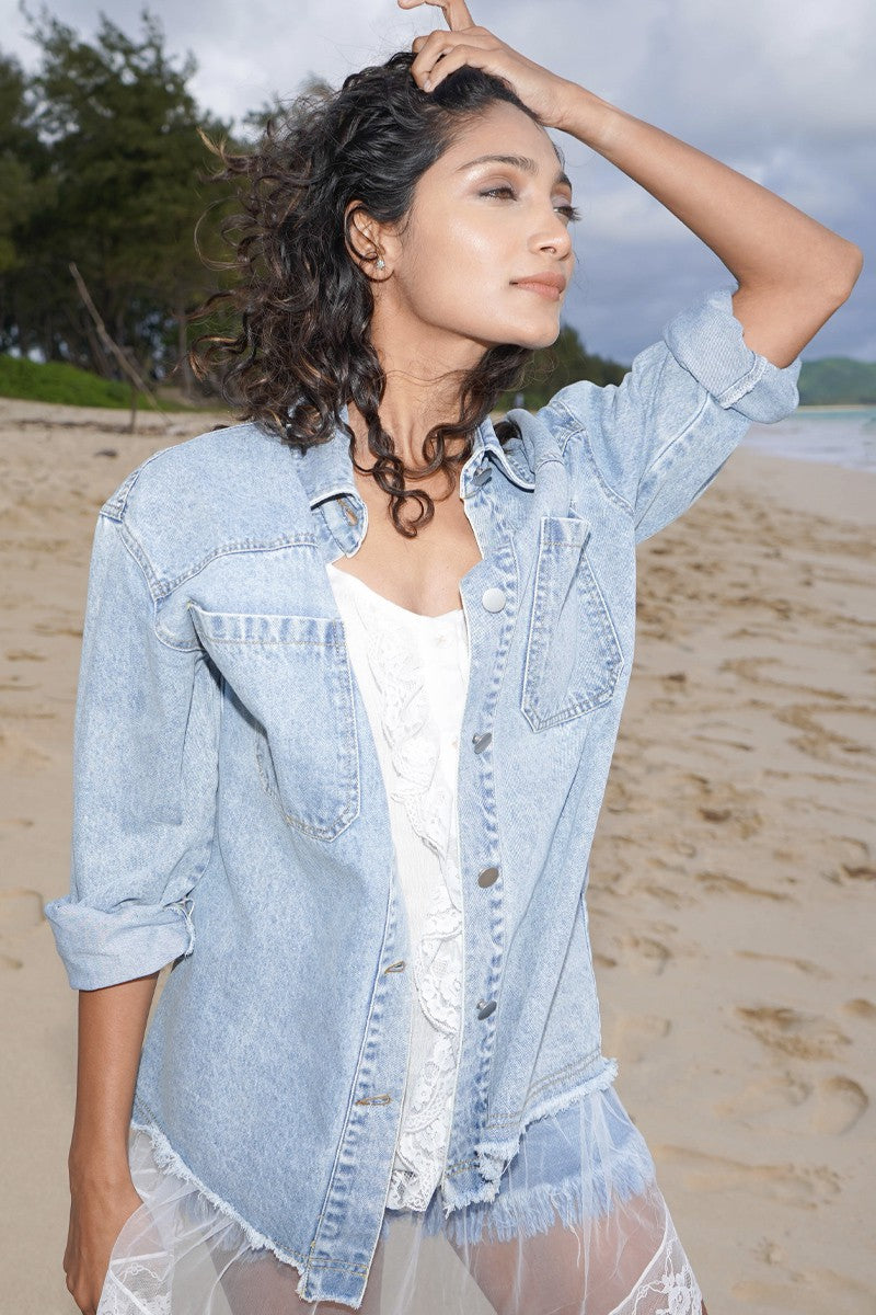 Raw hem denim jacket - Miss Sparkling