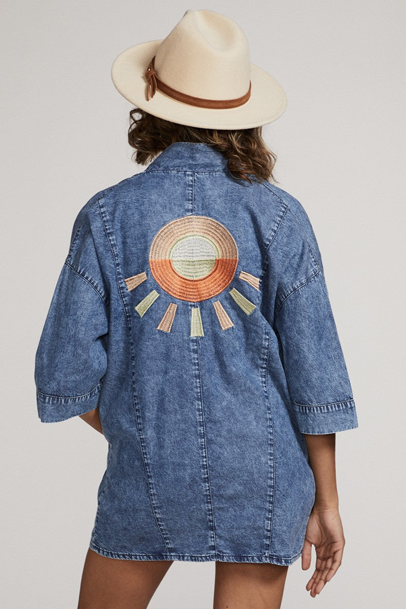 Denim Sun Embroidery Jacket