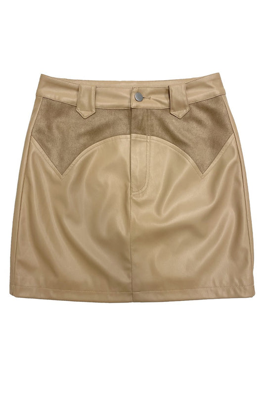 Western contrast pleather mini skirt - Miss Sparkling