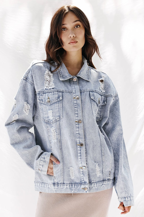 Distressed denim jacket - Miss Sparkling