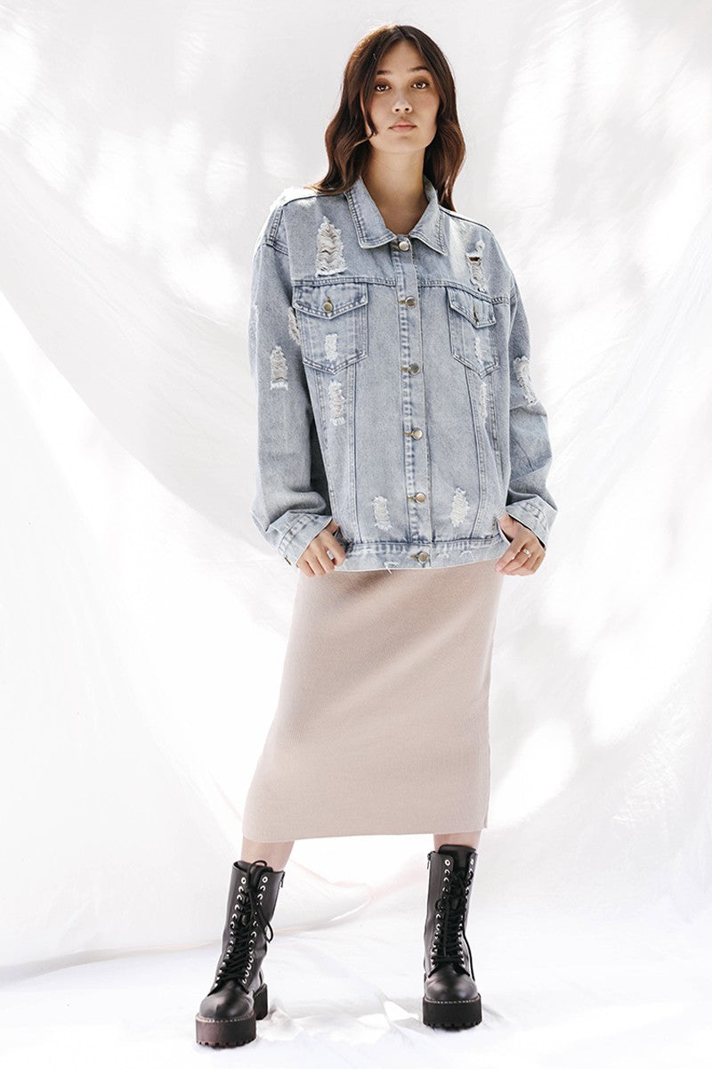 Distressed denim jacket - Miss Sparkling