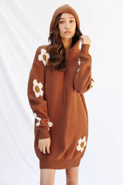 Flower hoodie sweater dress
