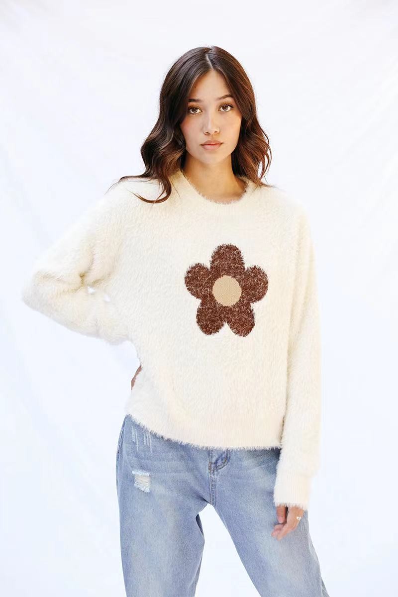 Fuzzy flower sweater