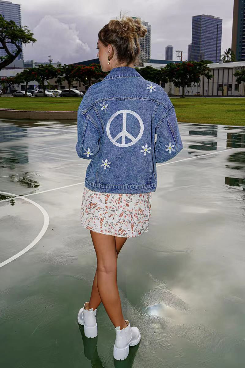 Peace embroidered denim jacket