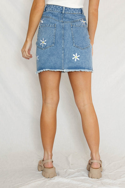 Embroidered Peace Sign Denim Skirt - Miss Sparkling