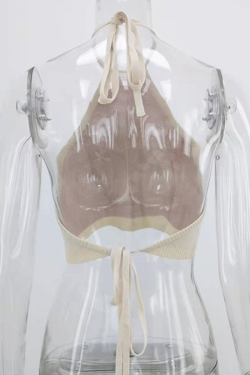 Seashell and Pearl Crop Knit Halter Top