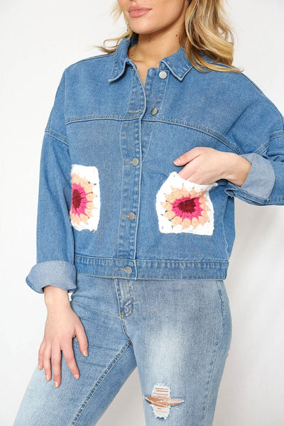 Crochet Pocket Denim Jacket - Miss Sparkling