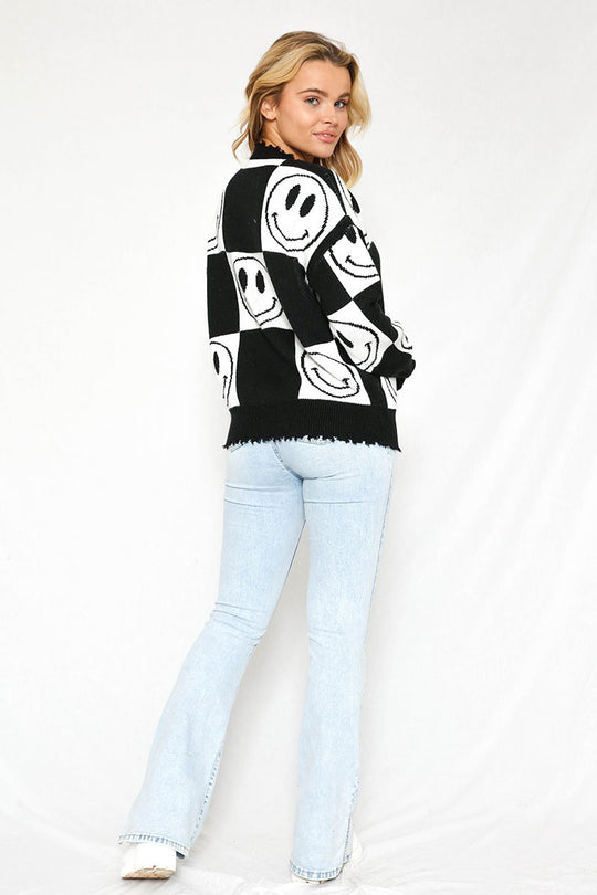 Checkered Smiley Sweater - Miss Sparkling