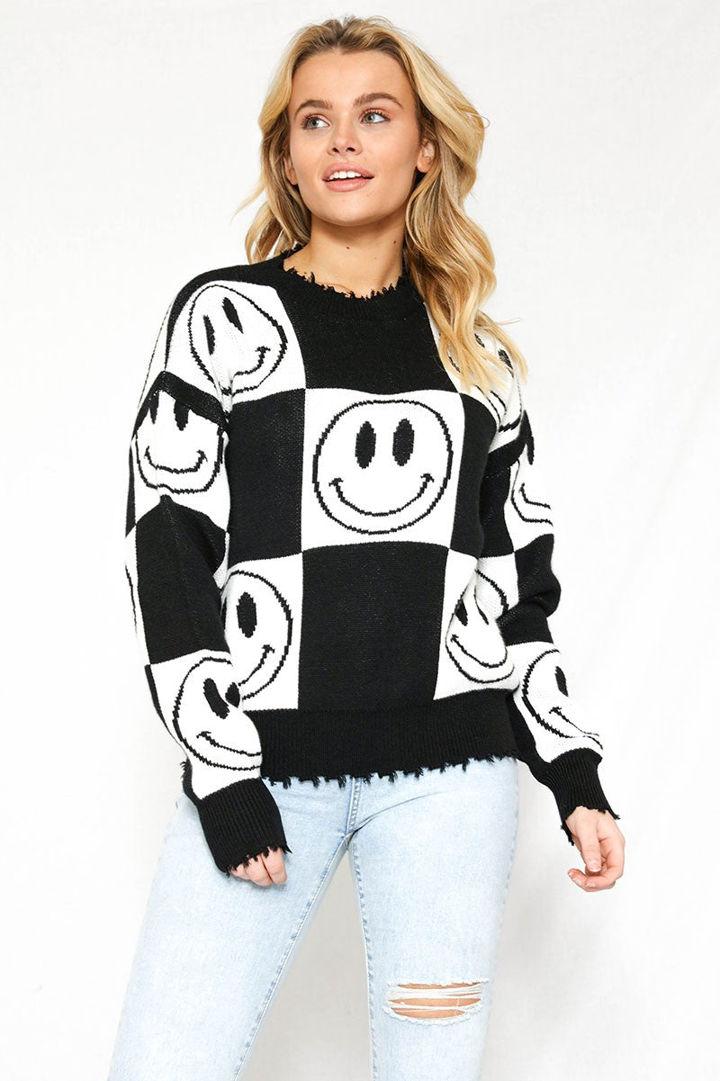 Checkered Smiley Sweater